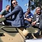The Cast of “The Expendables 3” Arrives at Cannes in Tanks