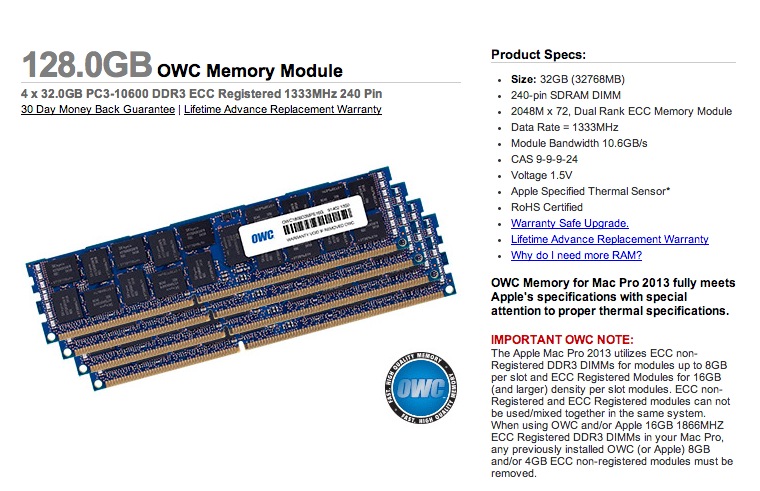 64gb (4x16gb) ddr3 1866mhz pc3-14900 memory ram for apple mac pro 2013 6,1 (late 2013)