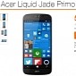 Acer Jade Primo with Windows 10 Mobile, Continuum for Phones Goes on Pre-Order