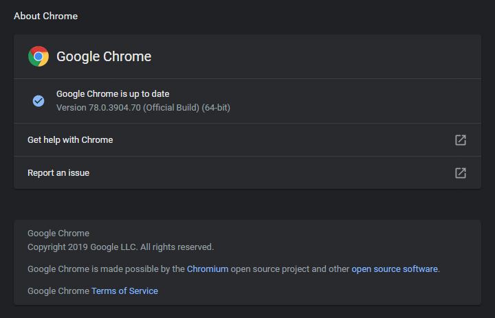 Chrome browser version 78