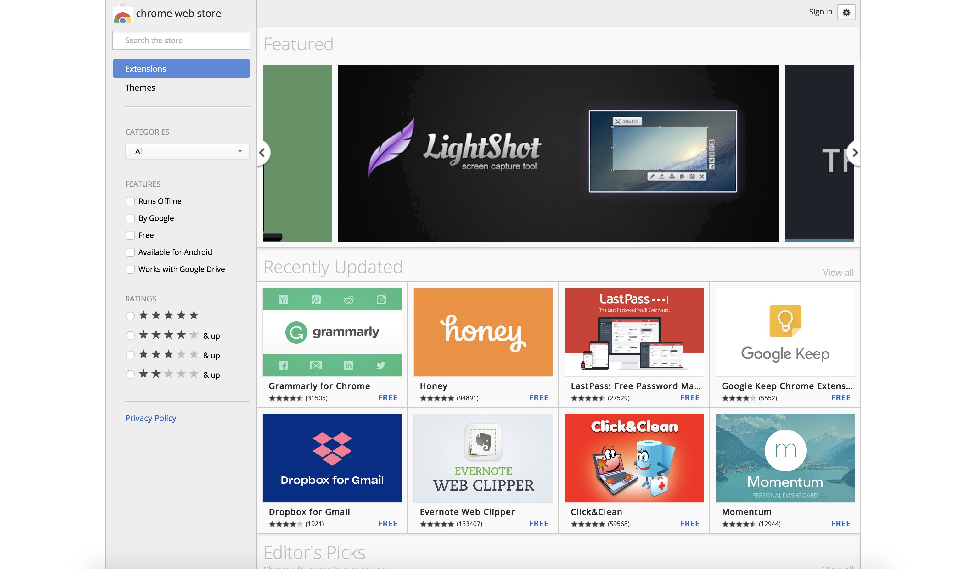 google extensions store