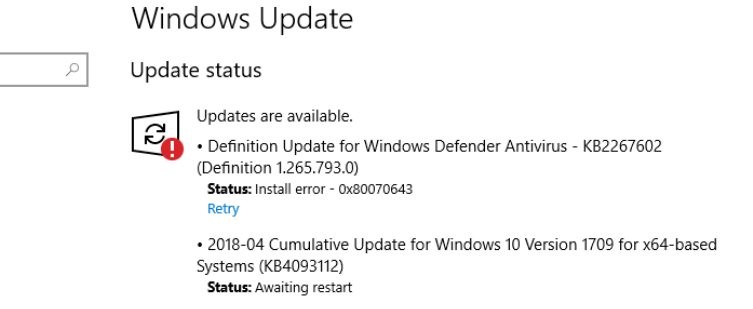 windows 10 version 1709 failed to update
