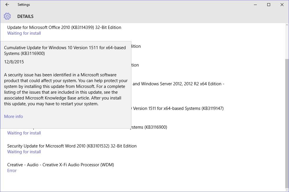 windows 10 cumulative update 1511
