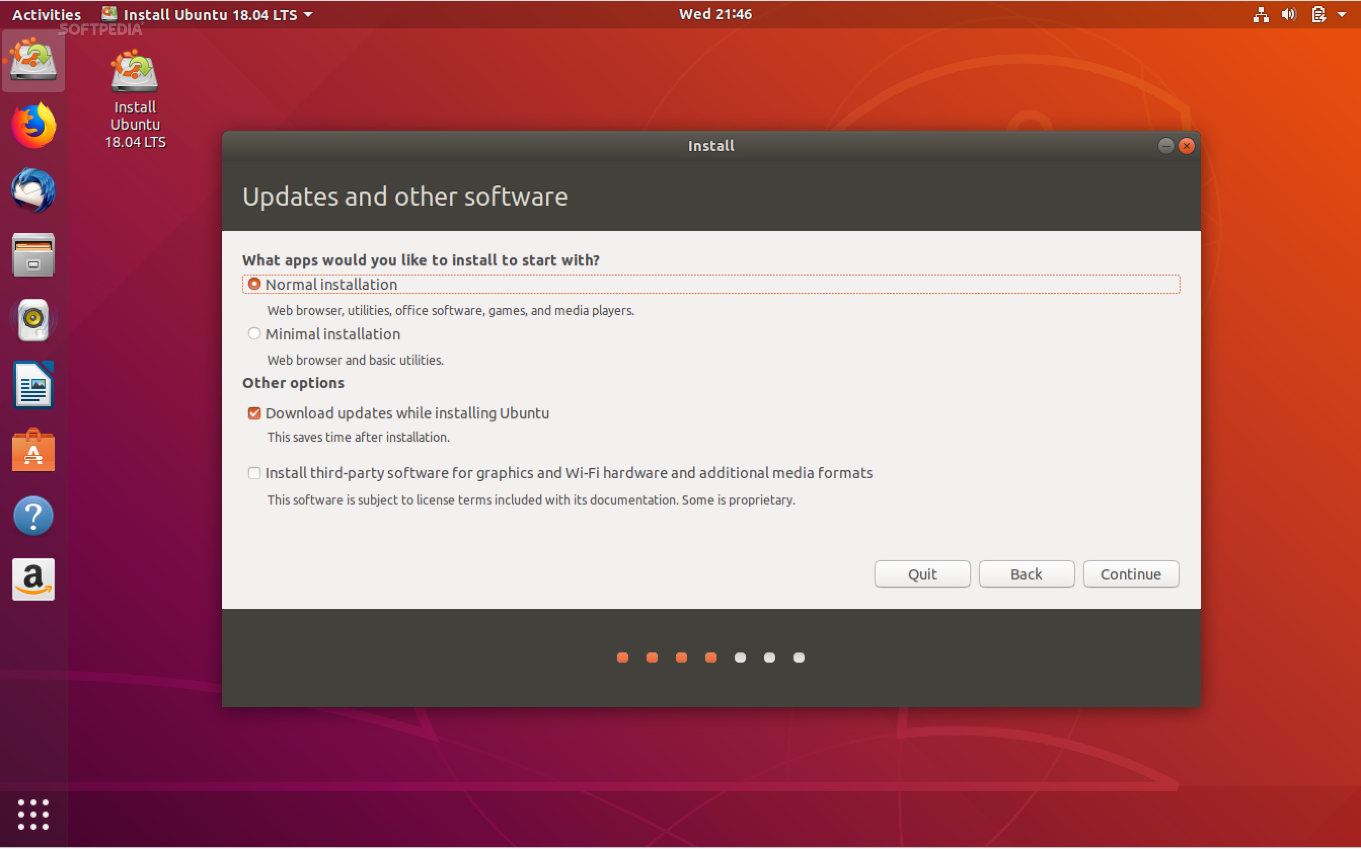 Continue back. Linux Ubuntu 18.04 LTS. Ubuntu install. Установка Ubuntu. Лицензия Ubuntu.