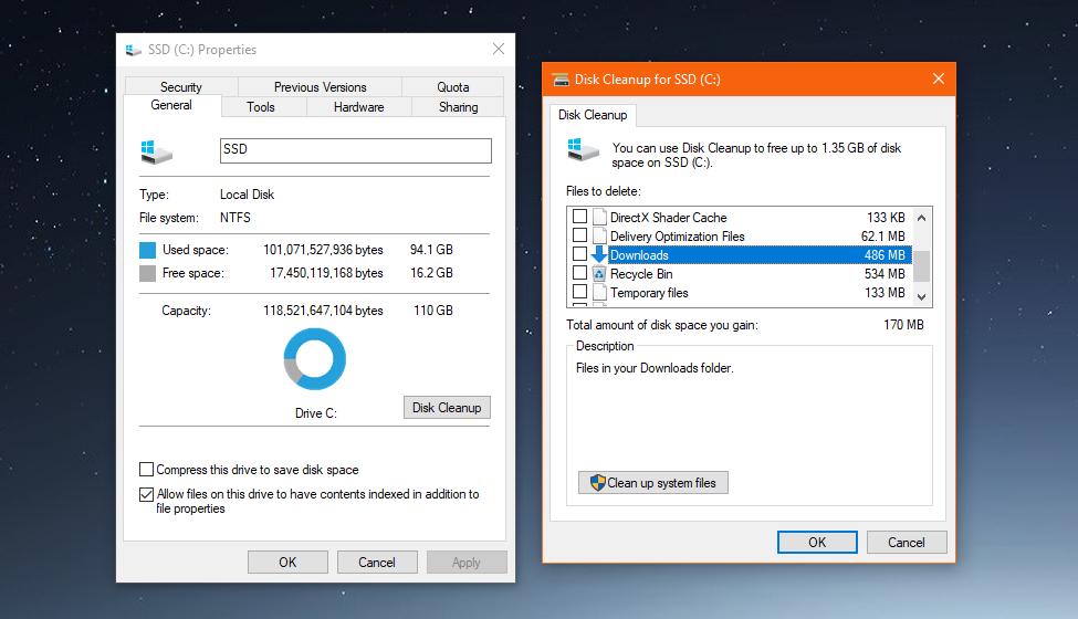 disk cleanup windows download files