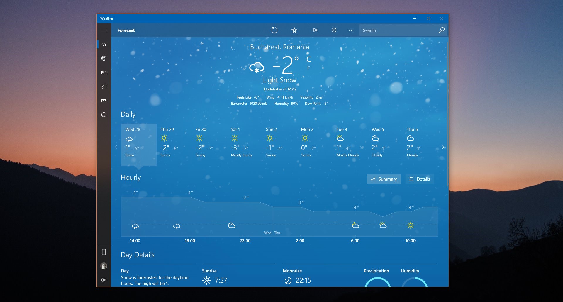 The Weather app in Windows 10. 