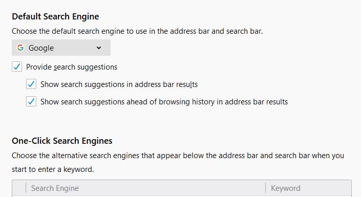 make google default search engine in firefox address bar