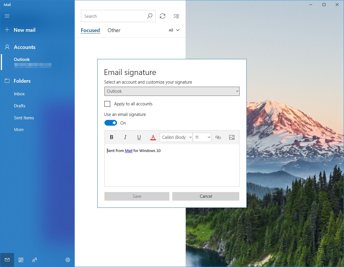 how to add a signature in outlook mail for windows 10
