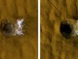 Earlier and later HiRISE images of a fresh meteorite crater 12 meters, or 40 feet, across located within Arcadia Planitia on Mars show how water ice excavated at the crater faded with time
