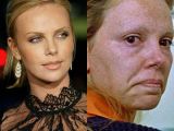 Charlize Theron as her gorgeous self and in character for “Monster”