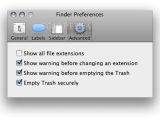 The Finder Preferences' Advanced tab containing the "Empty Trash securely"