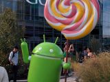 Android statue posing with lolllipop