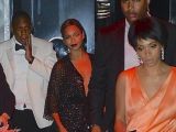 This is Beyonce and Jay Z right after their elevator spat, Solance is seen in front