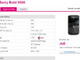 BlackBerry Bold on T-Mobile Germany's website - the SAR value can be seen