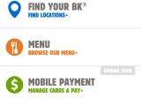 Burger King app, menu