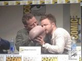 Aaron Paul and Bryan Cranston kiss the Walter White mask