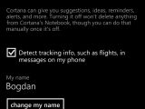 Cortana for WP settings