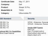 Dell Streak 10 Pro Wi-Fi certificate