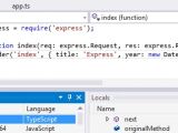 Besides standard JavaScript, NTVS can also work with TypeScript