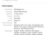 App Store: WhatsApp listing (changelog and app information)