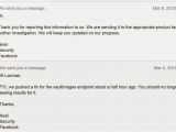 Bug submission confirmation and email informing that a fix was pushed