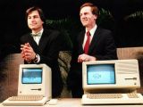 Steve Jobs and John Sculley promoting Apple's newer computers in the '80s