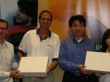 On the right is Hideki Yagi, Director at Toshiba. On the left is Michael Henry, Global Alliance Manager for Toshiba. On the far left is Greg Taylor from Microsoft and on the far right is Mari Kitajima also with Microsoft.