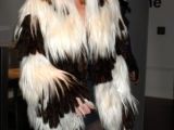 Kate Moss in fringed fur coat with matching tote
