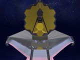 This rendition shows the JWST deployed in space