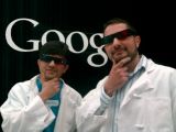 Googlers sporting the cutting-edge devices necessary to experience the third dimension in Google Street View