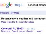 Google displays alert messages for areas affected by the tornadoes