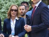 Gillian Anderson and Joel McHale on the “X-Files” set in Vancouver