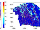 Snapshot from the mathematical model that revealed the speed bumps below Antarctic glaciers