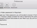 Hider 2 offers you the possibility to backup the master password in the Keychain Access system app