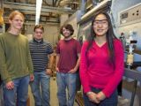 The Berkeley team (from left): Kari Thorkelsson, Alexander Mastroianni, Benjamin Rancatore and Ting Xu. They devised a simple technique to induce nanoparticles to assemble themselves into complex arrays