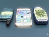 Nokia 3310 and Ericsson T28s stacked against the iPhone