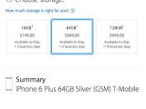 iPhone 6 storage selector and shipping quota