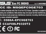The Eee PC 900HD's FCC label