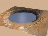 Illustration of a lake of water partially filling Mars' Gale Crater
