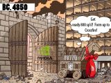 A comics representation of ATI Trojan Horse entering NVIDIA's fortress