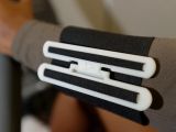The 3D printed buckle, worn on the forearm