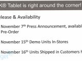 B&N Nook Tablet launch schedule
