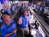 NASA team cheering after Curiosity's landing