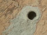 The drill hole from which the rover collected the mudstone sample