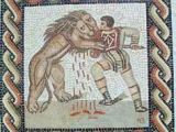 Roman mosaic: Gladiator fighting with a lion