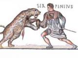 Roman mosaic: Gladiator fighting with a leopard