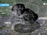Comet 67P/Churyumov-Gerasimenko compared to the city of London