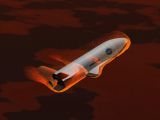 Early artist concept of the X-37 advanced technology flight demonstrator re-entering Earth’s atmosphere