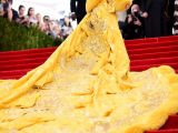 Rihanna in a long feathered cape / dress by Guo Pei
