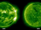 A very dynamic sun compared to a sun deep in solar minimum helps to illustrate the extremes of a solar cycle